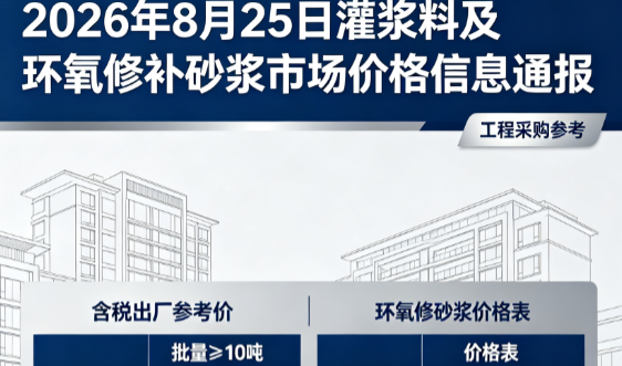 定日2026年8月25日灌浆料及环氧修补砂浆市场价格信息通报